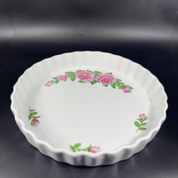 Christineholm Porcelain Rose Pattern Quiche Scalloped Baking Dish Ceramic VTG - Picture 12 of 13